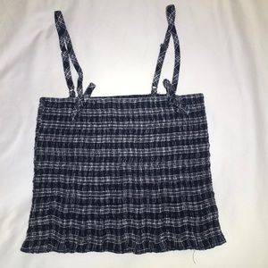 Navy Blue with white patterns, Crop Top, Medium